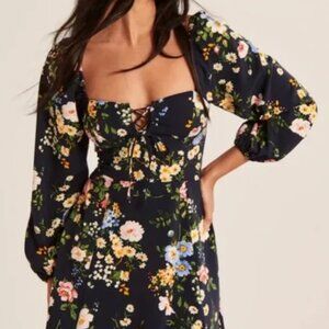 Abercrombie and Fitch Long Sleeve Lace-Up Floral Mini Dress